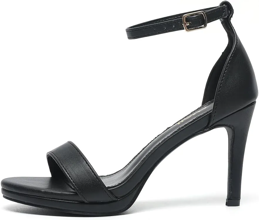 Amoji Women's 4 Inch Heels Wide Width Strappy Dress Sandals With Ankle Strap 324W