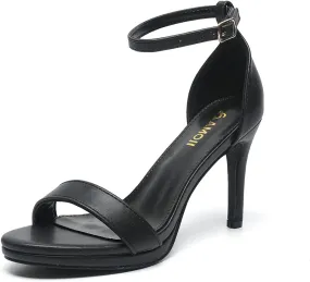 Amoji Women's 4 Inch Heels Wide Width Strappy Dress Sandals With Ankle Strap 324W