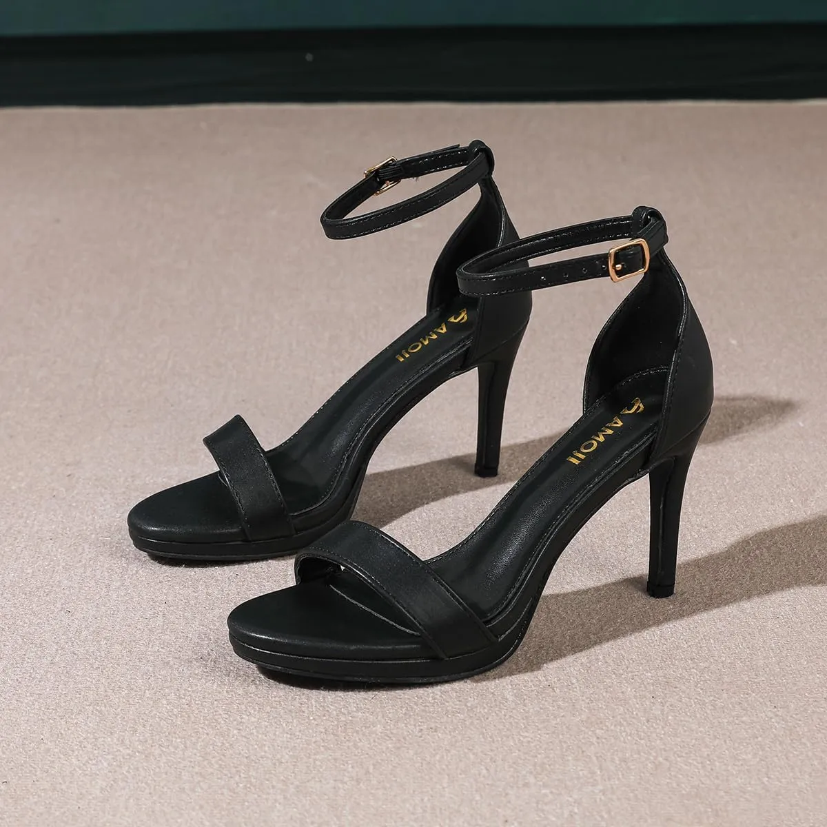 Amoji Women's 4 Inch Heels Wide Width Strappy Dress Sandals With Ankle Strap 324W