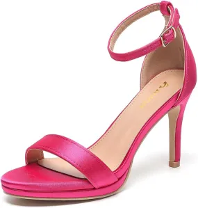 Amoji Women's 4 Inch Heels Wide Width Strappy Dress Sandals With Ankle Strap 324W