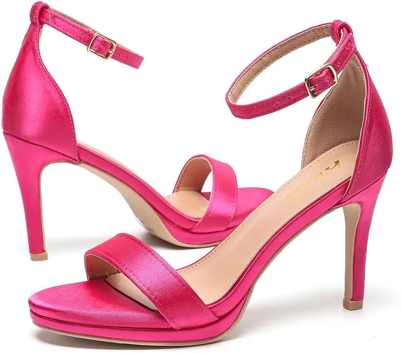 Amoji Women's 4 Inch Heels Wide Width Strappy Dress Sandals With Ankle Strap 324W