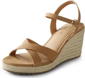 Ankis Wedge Sandals for Women, Espadrille Womens Wedge Sandals Comfortable Open Toe Cross Band Ankle Strap High Heel Wedges for Women Dressy Summer -3.4Inch