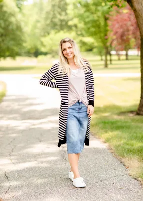Black Striped Long Sleeve Cardigan - FINAL SALE