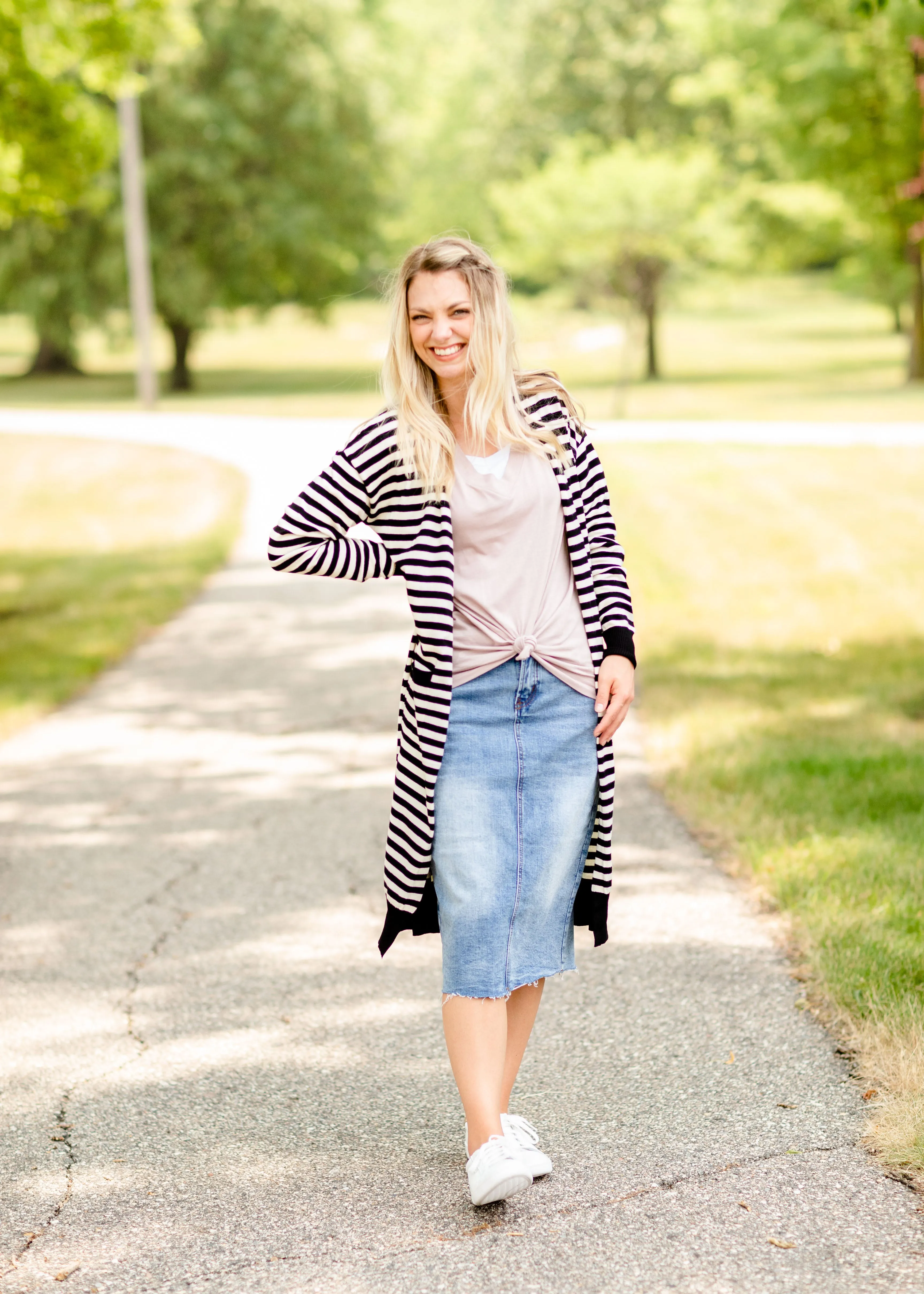 Black Striped Long Sleeve Cardigan - FINAL SALE