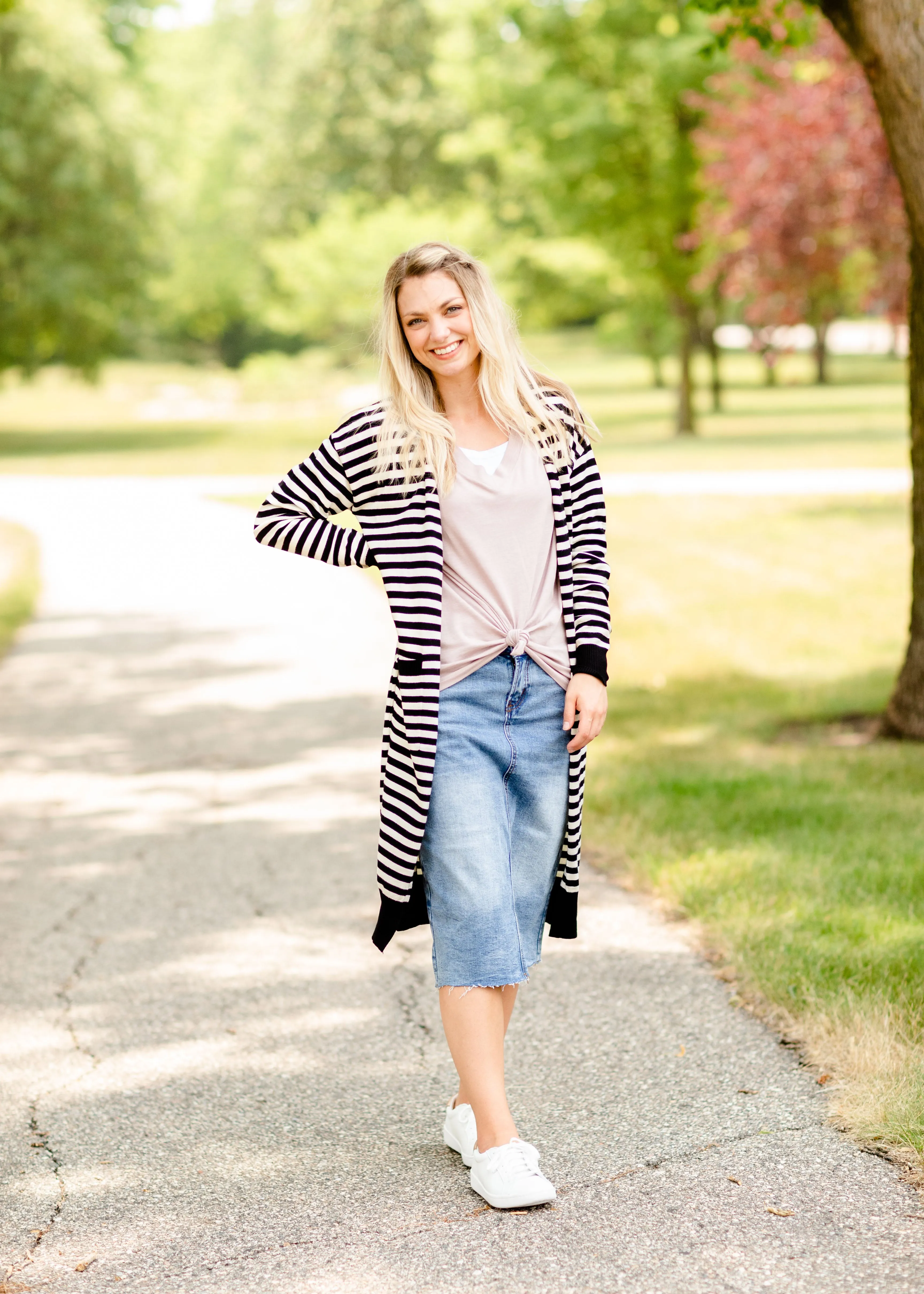 Black Striped Long Sleeve Cardigan - FINAL SALE