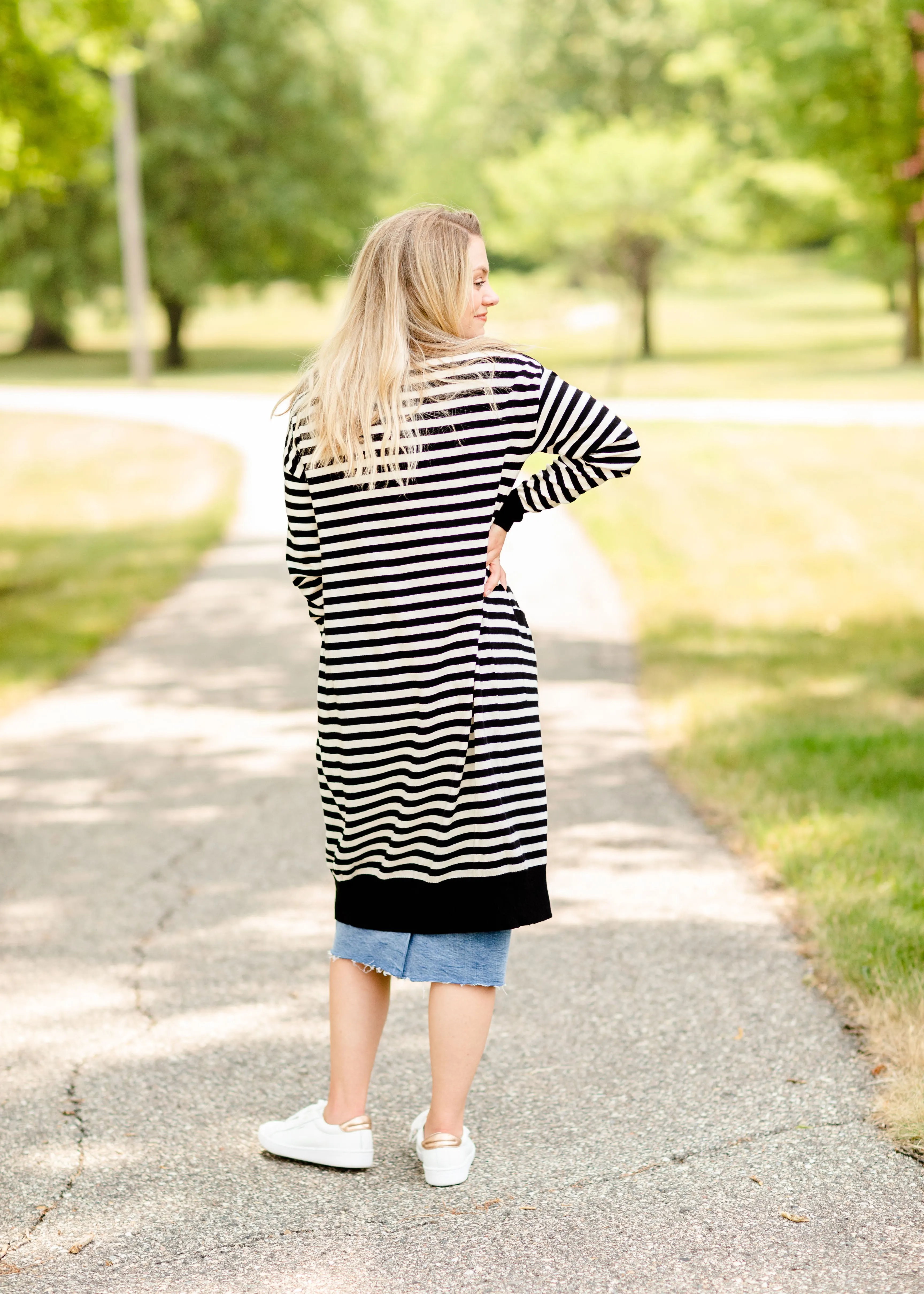 Black Striped Long Sleeve Cardigan - FINAL SALE