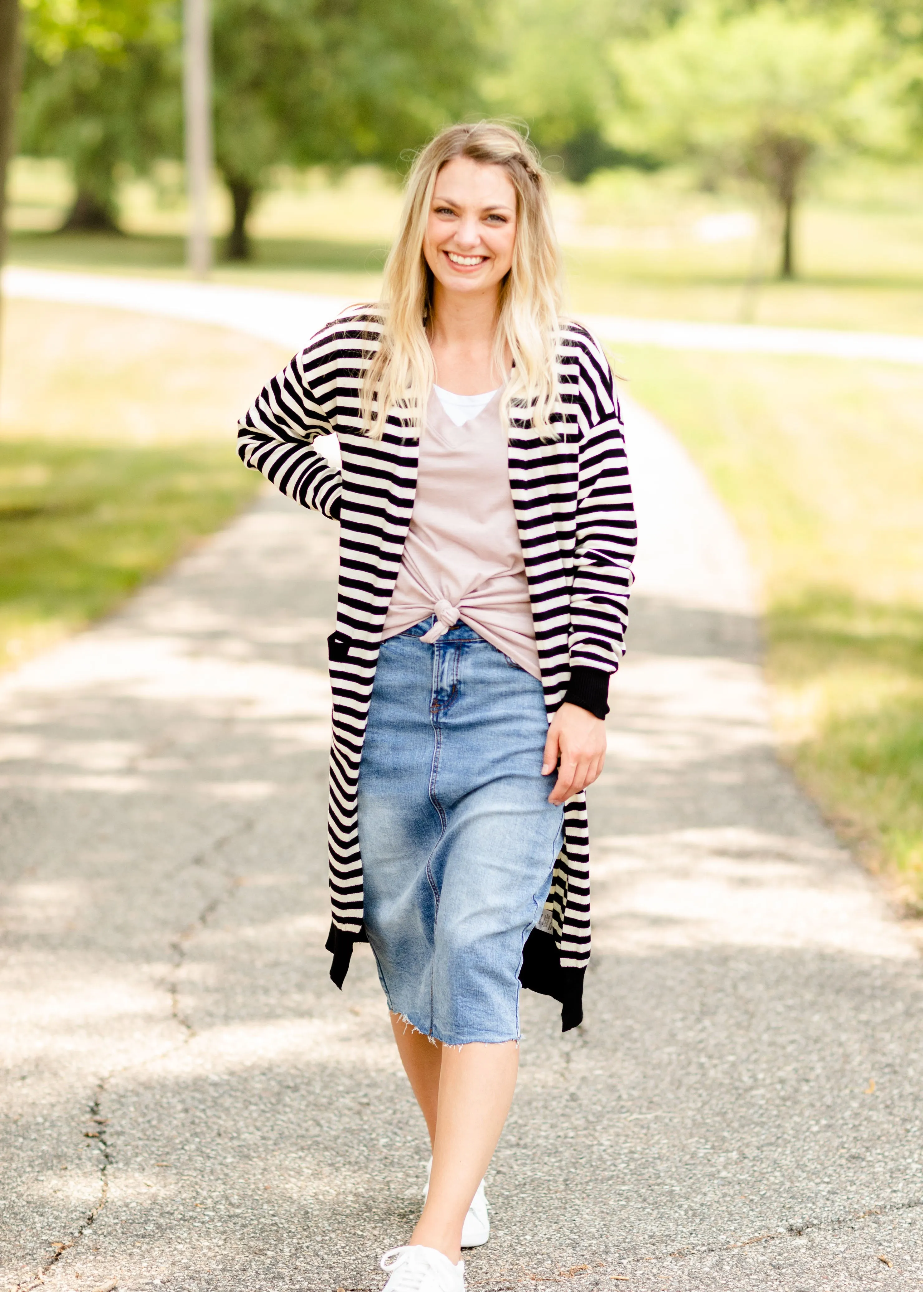 Black Striped Long Sleeve Cardigan - FINAL SALE