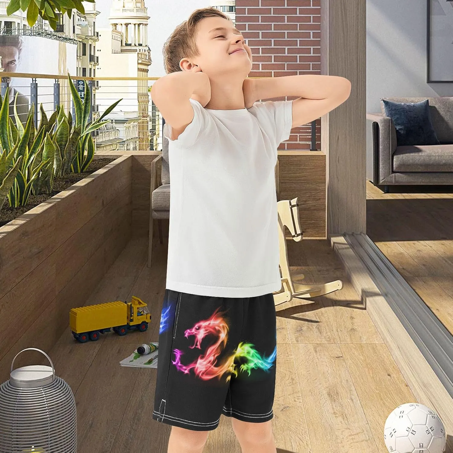 Boys Athletic Shorts Size 7-15 Boys' Casual Shorts with Pockets Elastic Waist Summer Kids Bottom for Sports Homewear