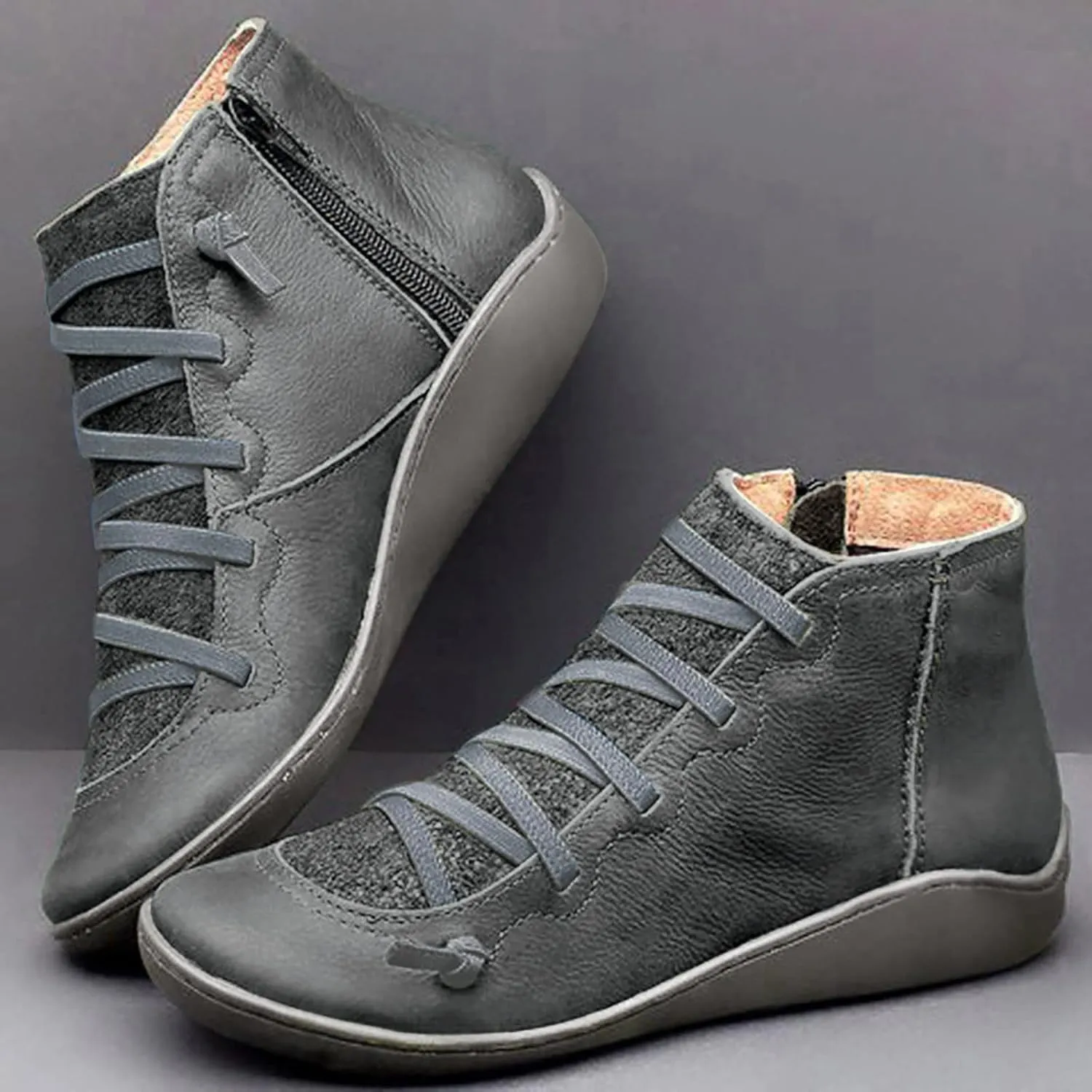Cathalem Booties for Women Cut out Office Dress Casual Booties Casual Slip On Loafers Pointed Toe Chunky Block Low Heel Shoes