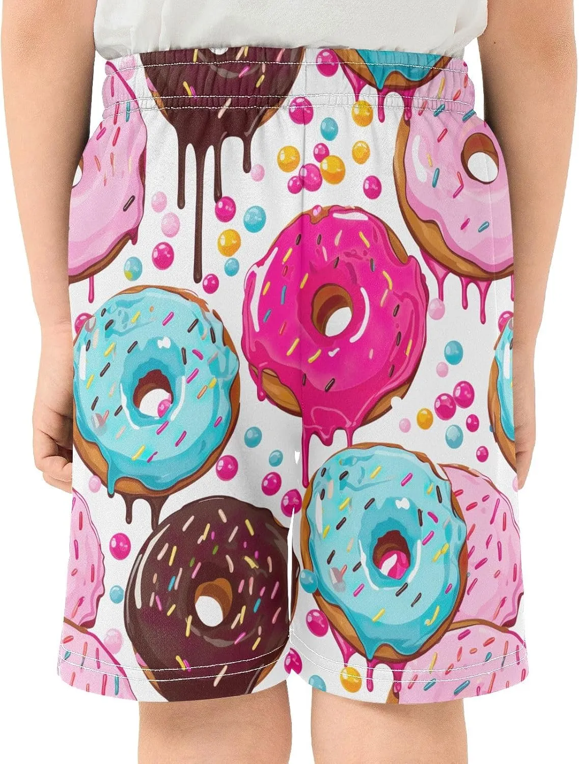 CHIFIGNO Colorful Donuts Candies White Youth Boys Casual Shorts with Pockets Soft Athletic Gym Shorts Streetwear 7-15Y