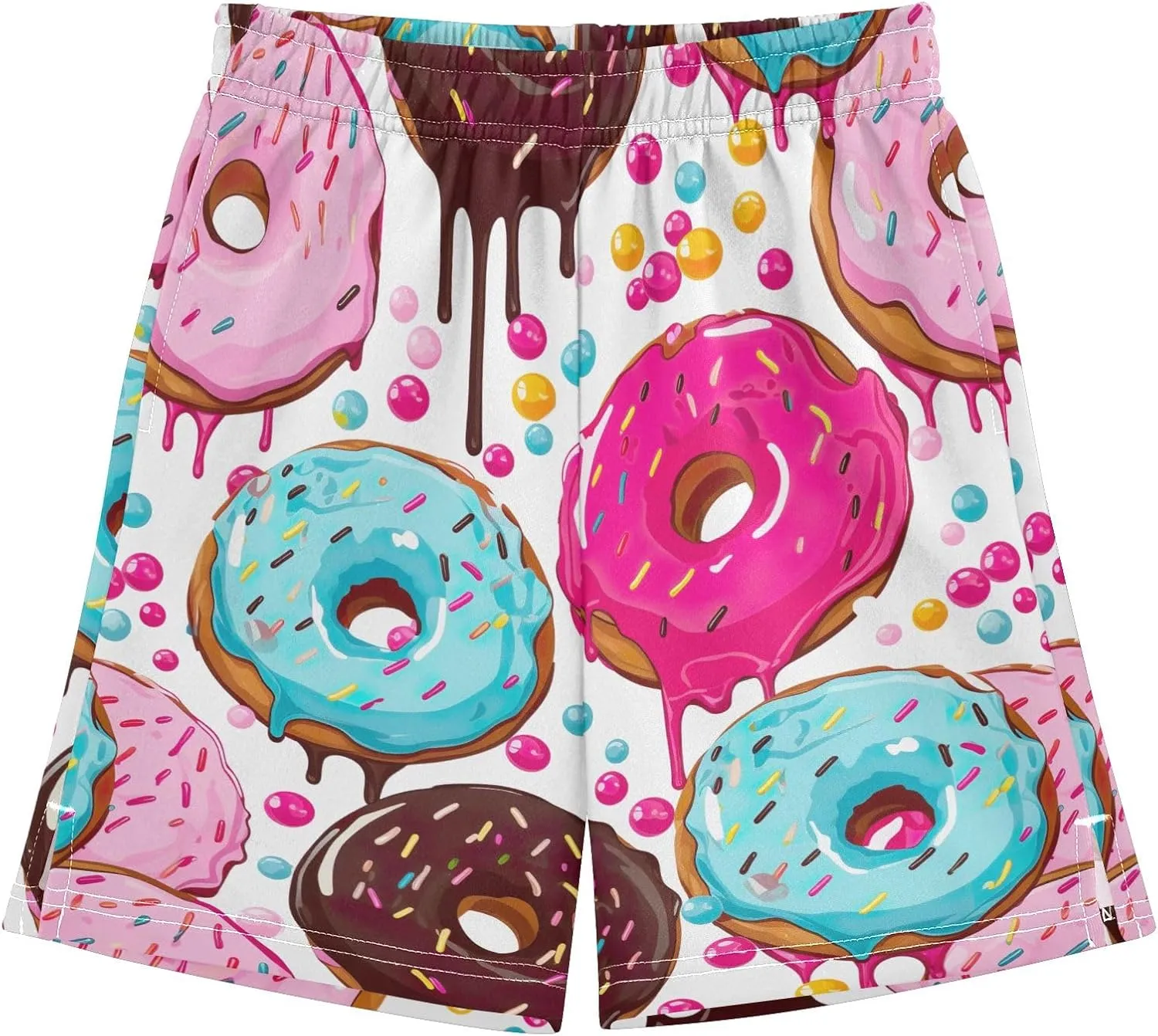CHIFIGNO Colorful Donuts Candies White Youth Boys Casual Shorts with Pockets Soft Athletic Gym Shorts Streetwear 7-15Y