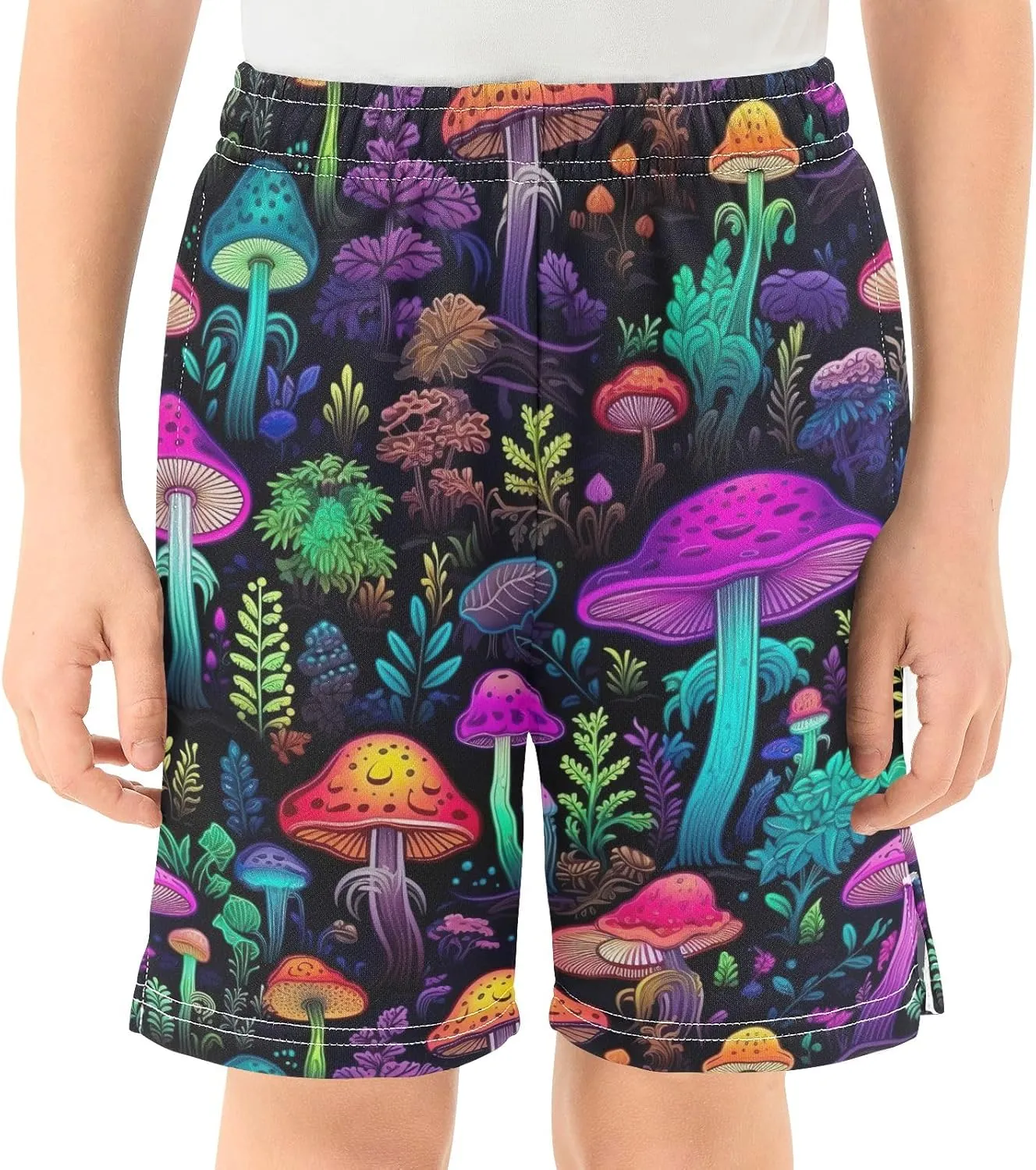 CHIFIGNO Colorful Mushrooms Boys Summer Casual Shorts Sweat Shorts Elastic Waist with Pockets Streetwear 7-15Y