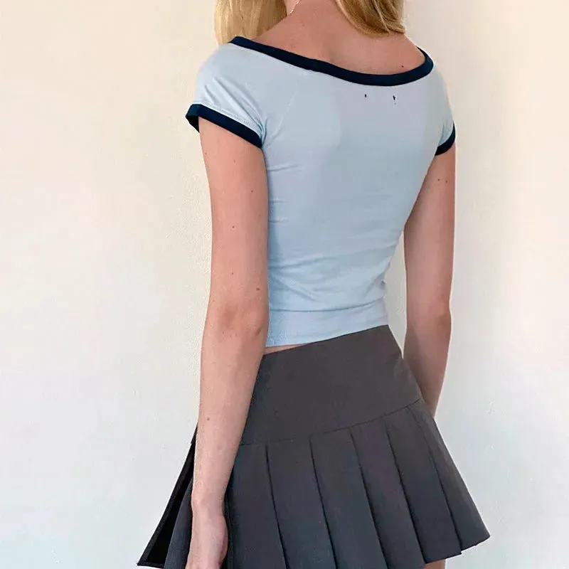 Contrast Seam Stylish Short Sleeve Top