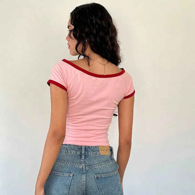 Contrast Seam Stylish Short Sleeve Top