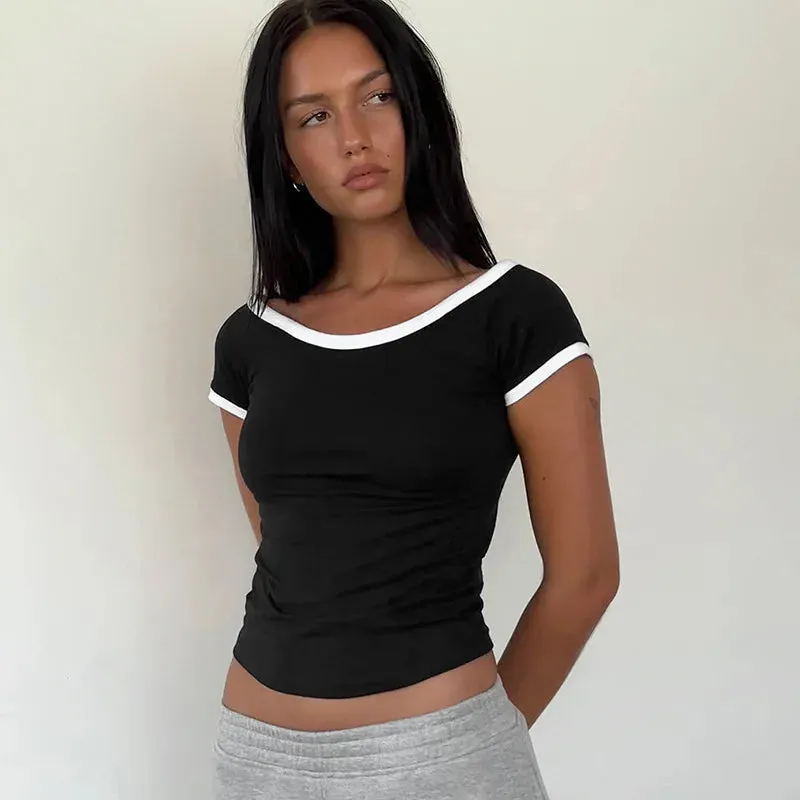 Contrast Seam Stylish Short Sleeve Top