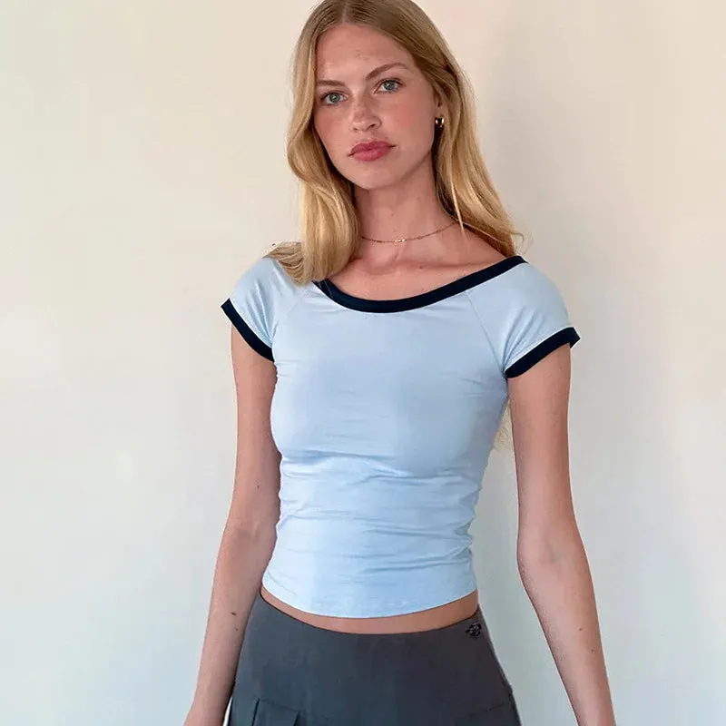 Contrast Seam Stylish Short Sleeve Top