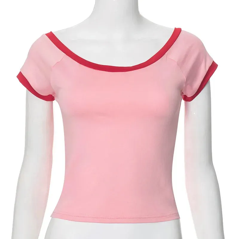 Contrast Seam Stylish Short Sleeve Top
