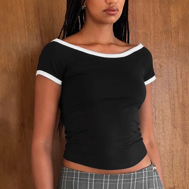 Contrast Seam Stylish Short Sleeve Top