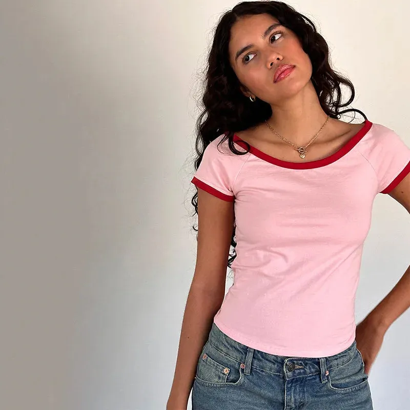 Contrast Seam Stylish Short Sleeve Top