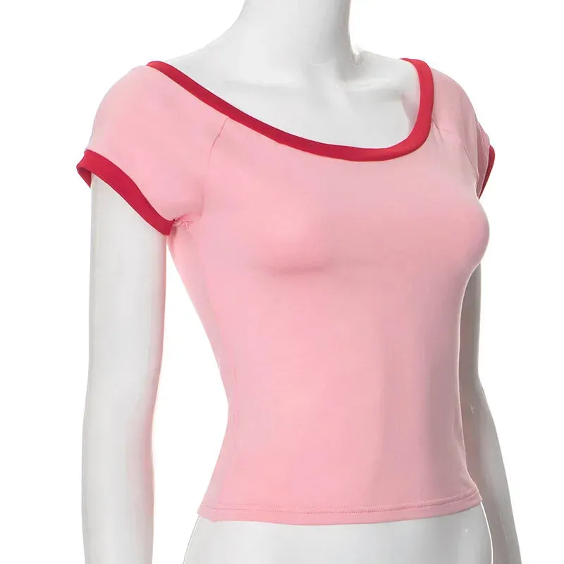 Contrast Seam Stylish Short Sleeve Top