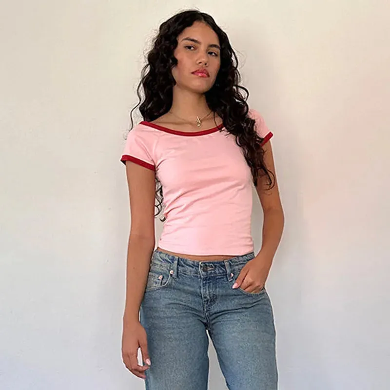 Contrast Seam Stylish Short Sleeve Top