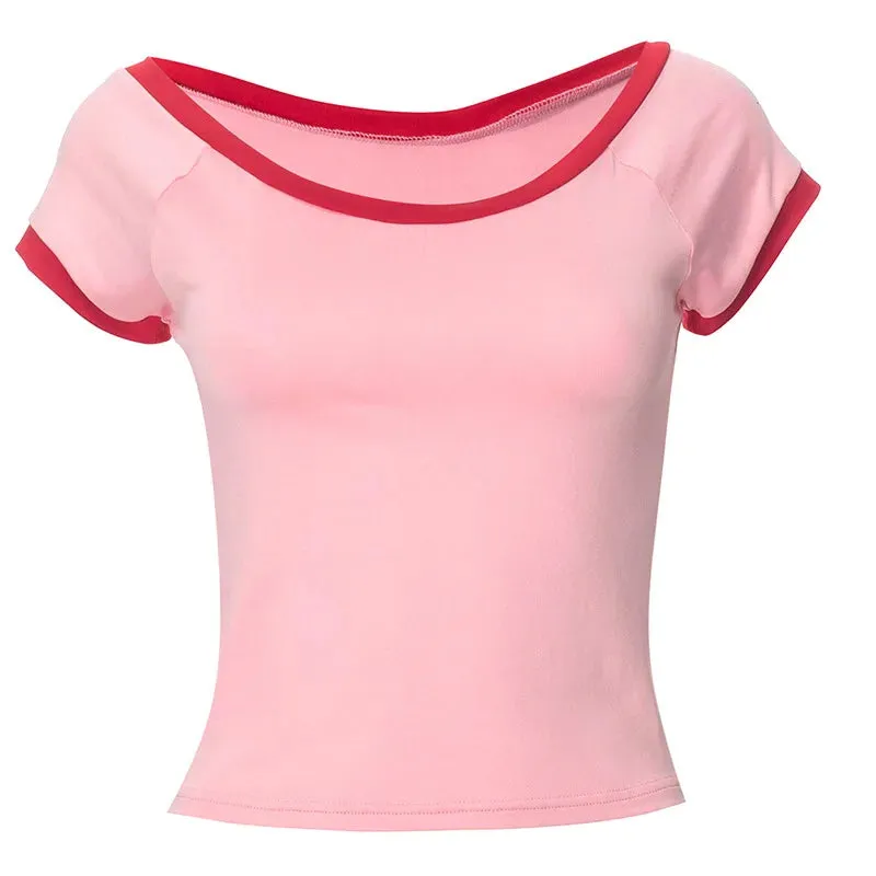 Contrast Seam Stylish Short Sleeve Top