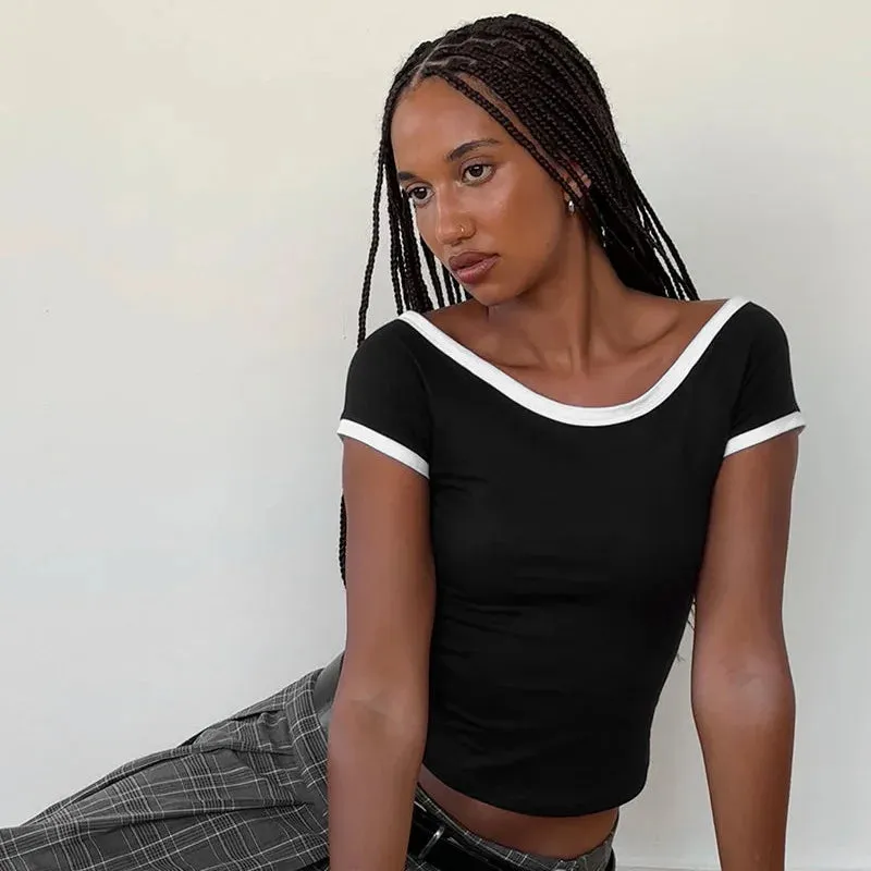 Contrast Seam Stylish Short Sleeve Top
