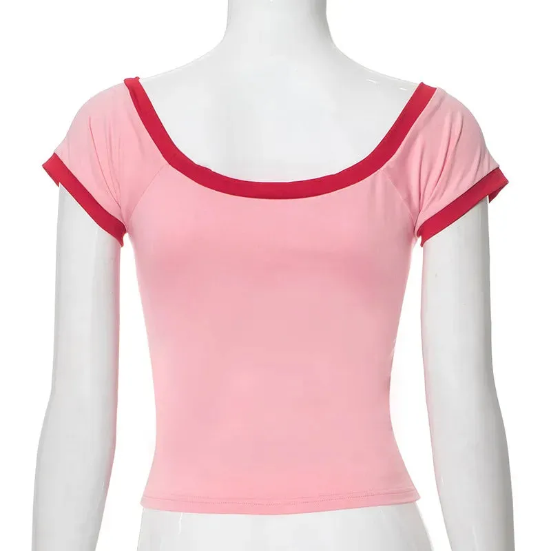 Contrast Seam Stylish Short Sleeve Top