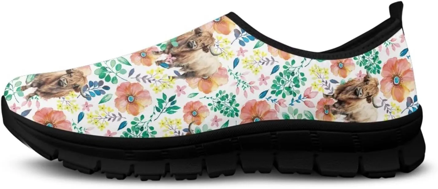 Cow Print Athletic Sneakers Low Cut Work Shoes for Women Casual Flats Heels Loafers Lightweight Tennis Mesh Shoe Loafer