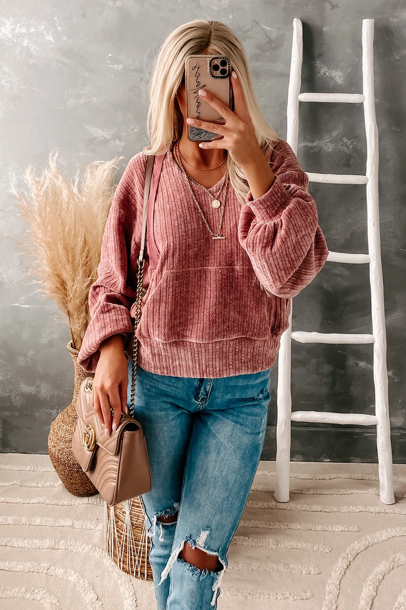 Cozy Composition Chenille Hoodie (Dark Mauve)