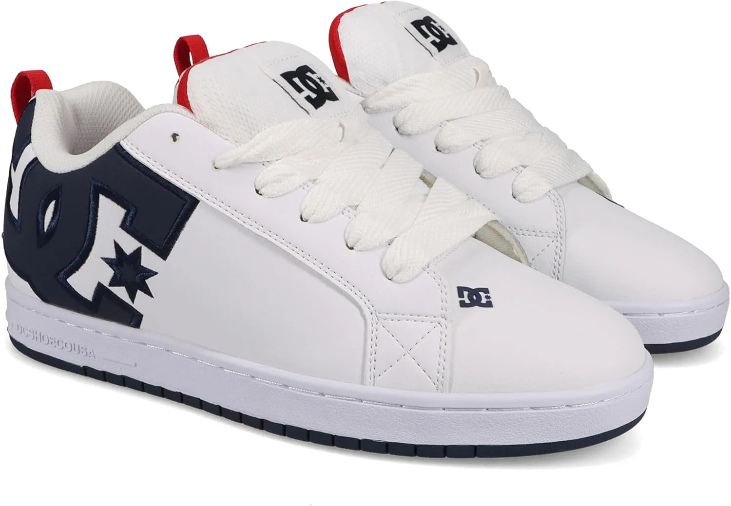 DC Men's Court Graffik Skate Shoe, White/Navy/RED, 6