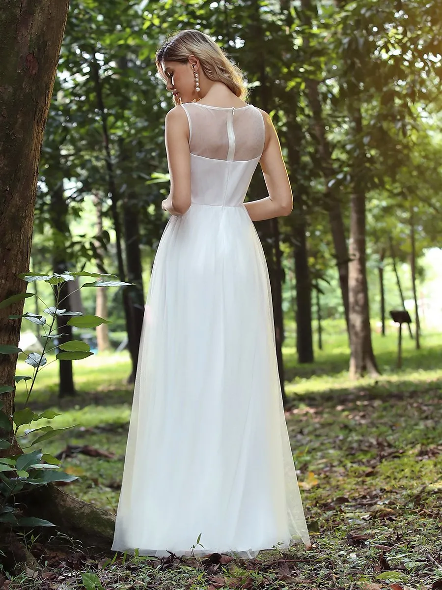 Elegant See Through Round Neck Tulle Applique Wholesale Bridesmaid Dress