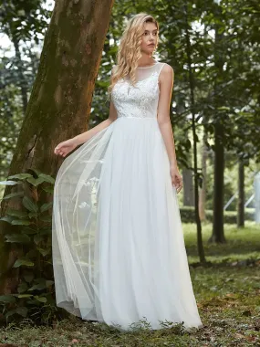 Elegant See Through Round Neck Tulle Applique Wholesale Bridesmaid Dress
