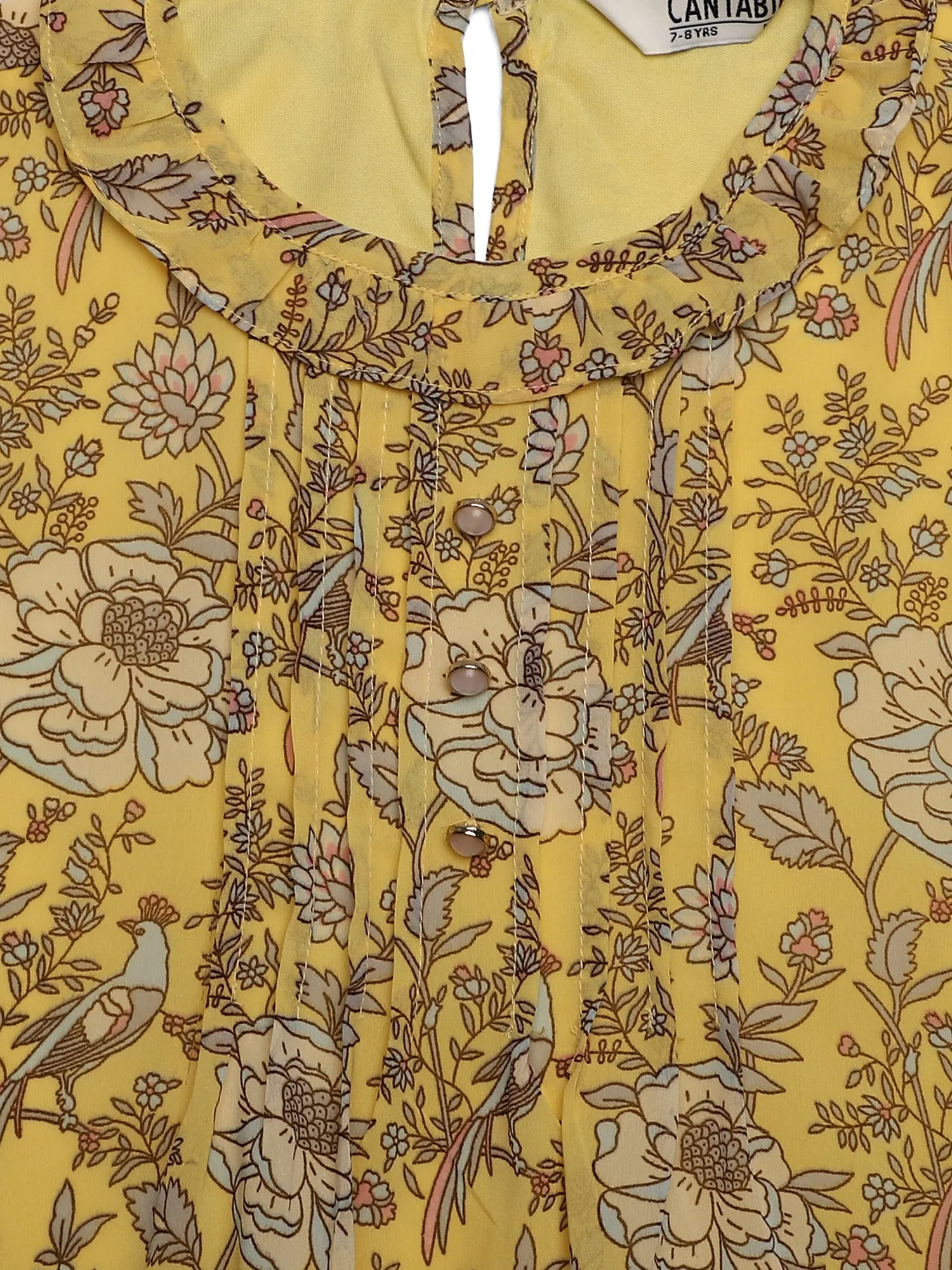 Girls Basic Yellow Puffed Half Sleeves  Top