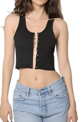 iamkoko - "Cutout Safety Pin Cropped Ribbed Tank Top" - Stylish