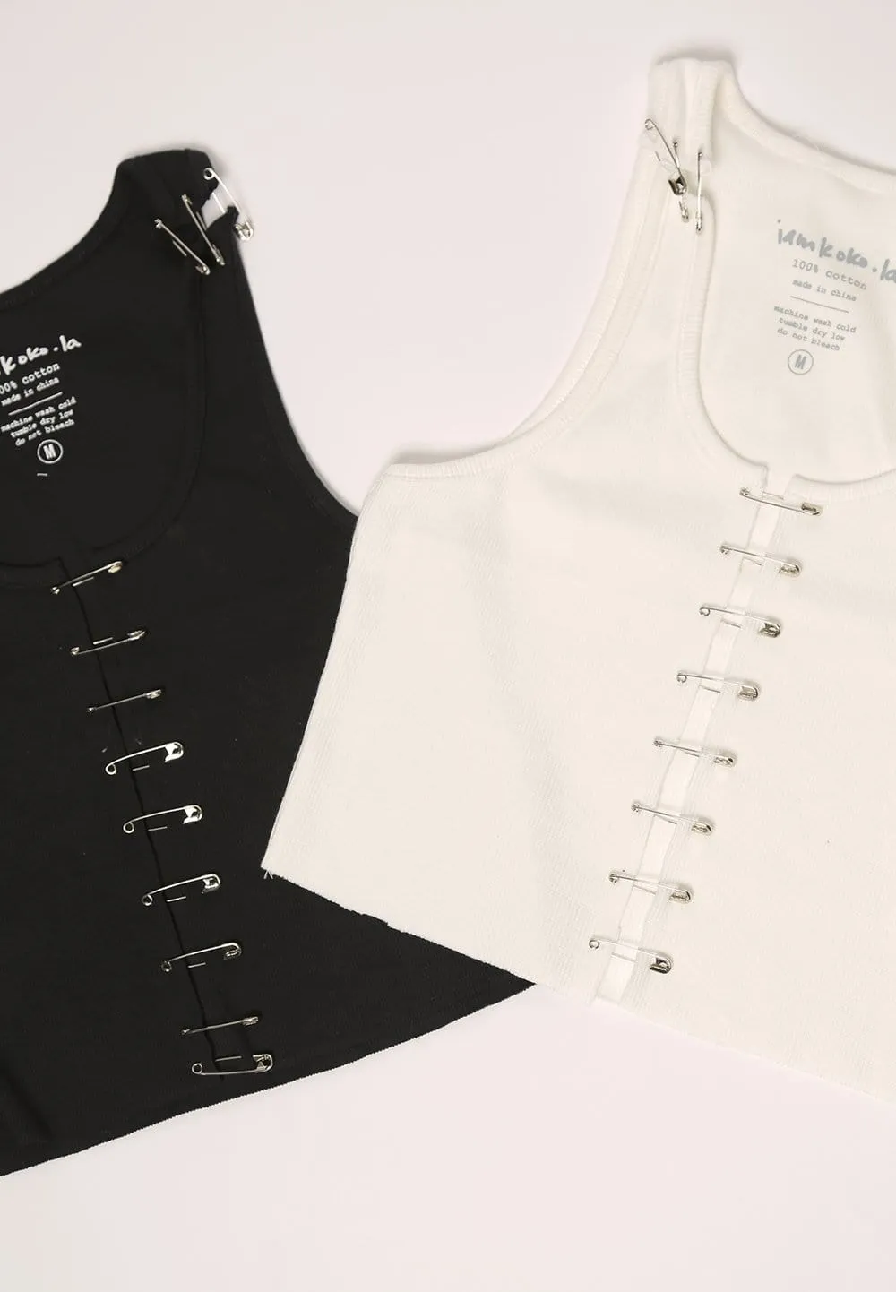 iamkoko - "Cutout Safety Pin Cropped Ribbed Tank Top" - Stylish
