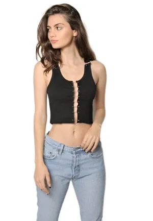 iamkoko - "Cutout Safety Pin Cropped Ribbed Tank Top" - Stylish