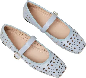 LUXINYU Women Summer Comfortable Low Heel Mary Jane Flats Fashion Breathable Dress Shoes Square Toe Buckle Strap Office Shoes Beach Shoes