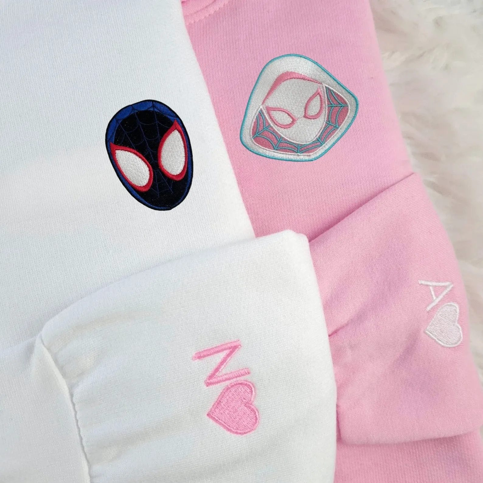 Matching Couple Hoodies -  Cartoon Spider Superhero Custom Embroidered Sweatshirts For Couples