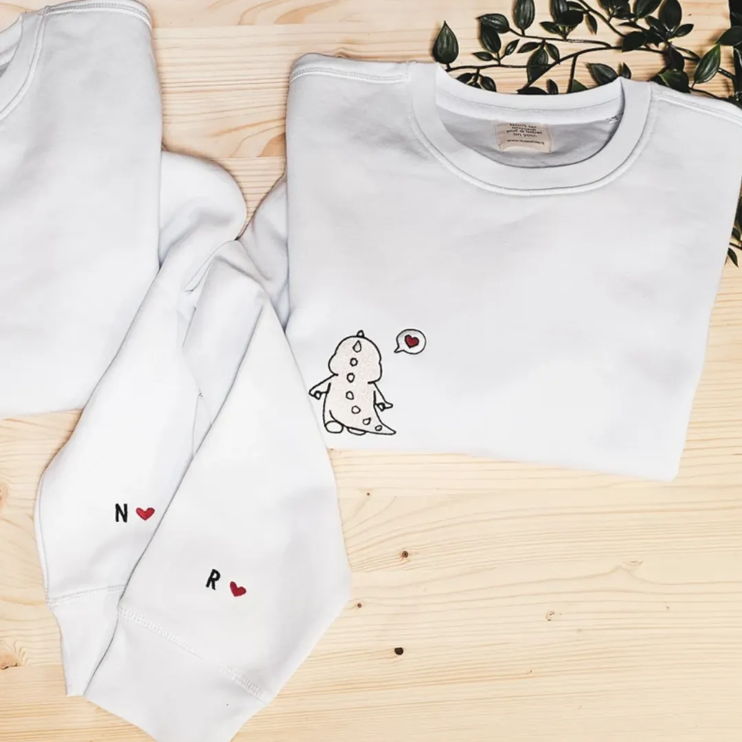 Matching Couple Hoodies - Dino Back Custom Embroidered Couples Matching Hoodies