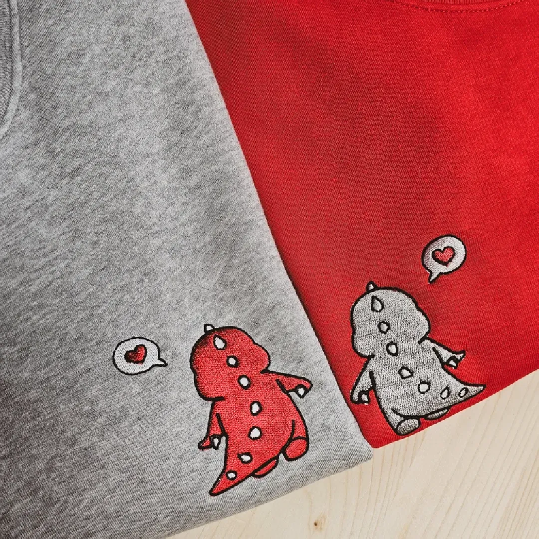 Matching Couple Hoodies - Dino Back Custom Embroidered Couples Matching Hoodies