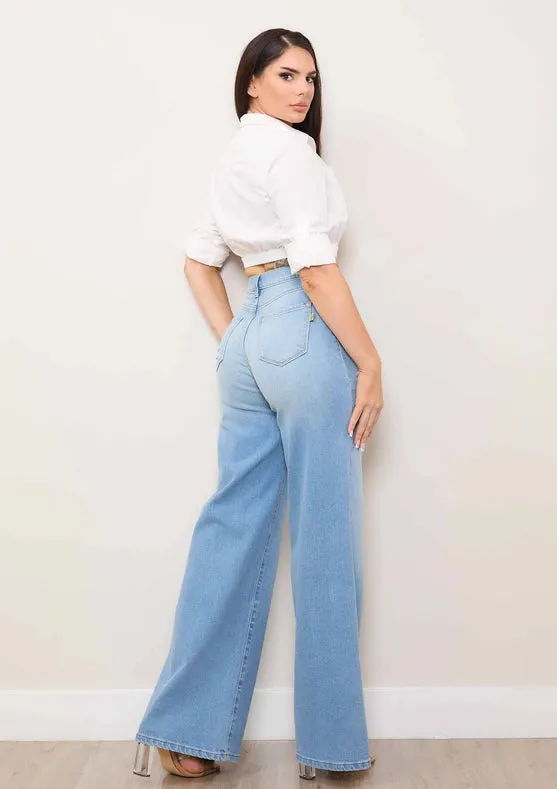 Mini Distress Wide Leg Jeans