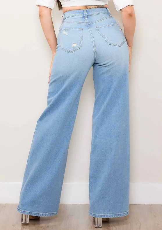 Mini Distress Wide Leg Jeans