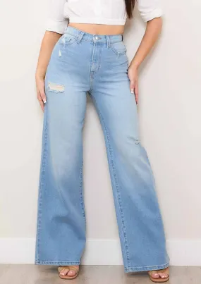 Mini Distress Wide Leg Jeans