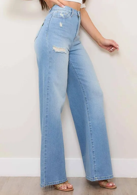 Mini Distress Wide Leg Jeans