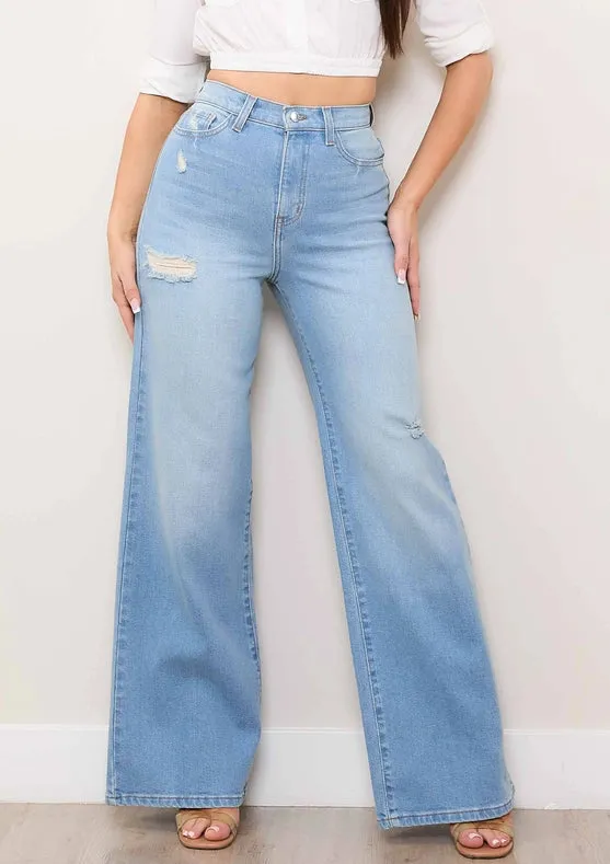 Mini Distress Wide Leg Jeans