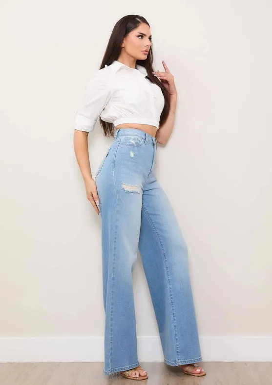 Mini Distress Wide Leg Jeans