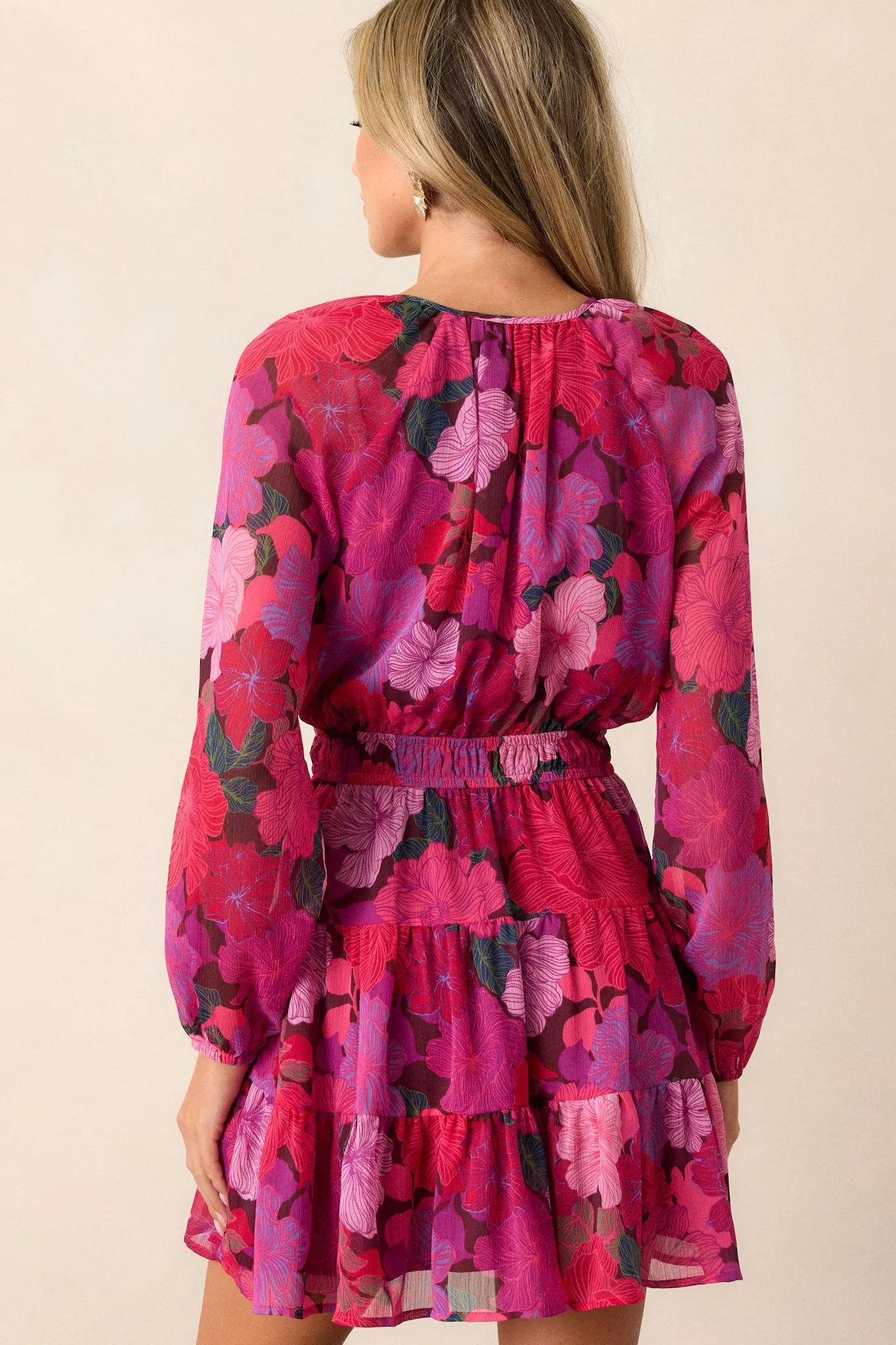 MINKPINK Lexie Pink Floral Long Sleeve Mini Dress