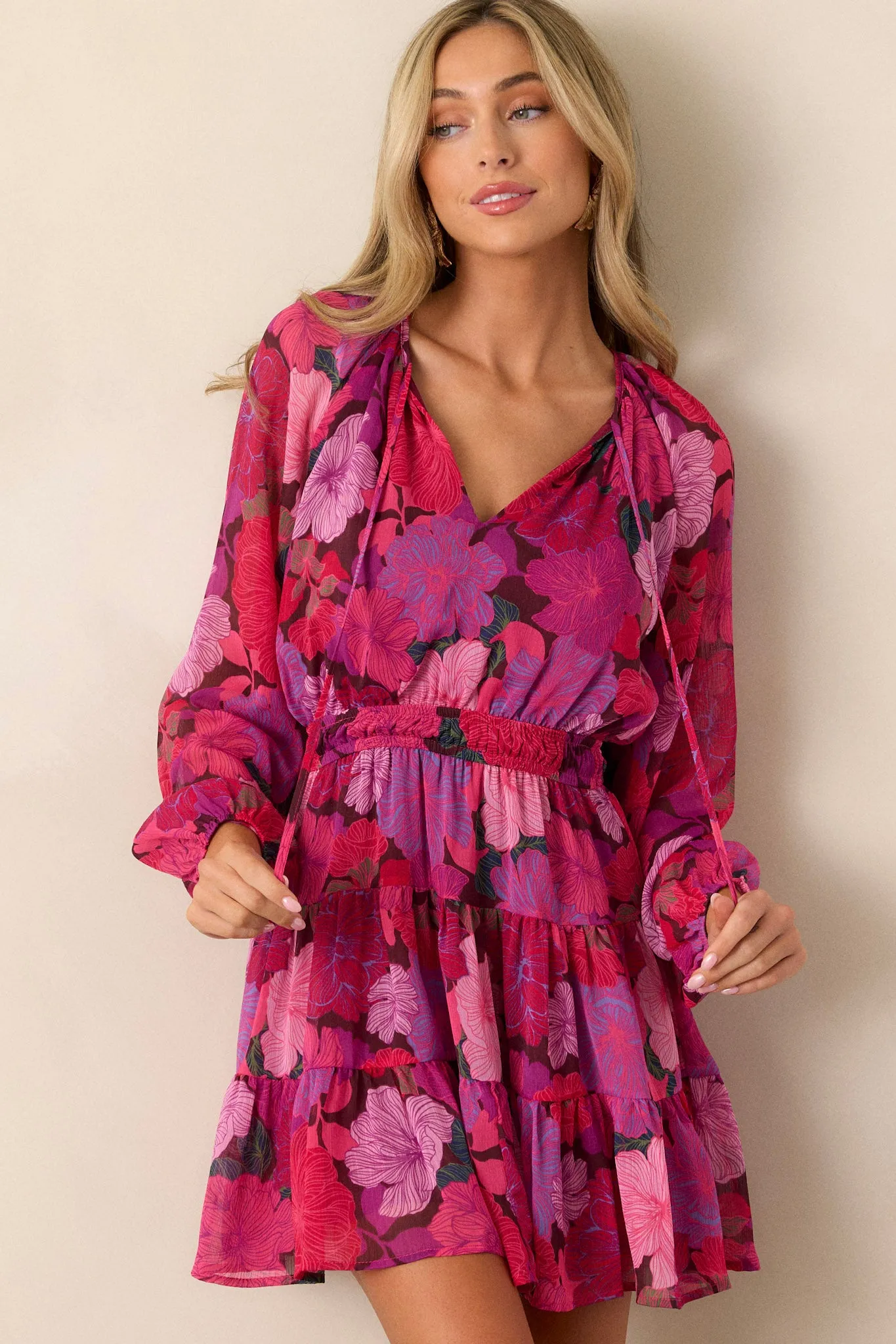 MINKPINK Lexie Pink Floral Long Sleeve Mini Dress
