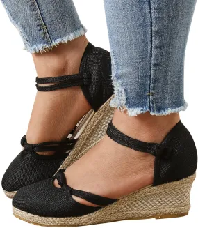 Ohxixhia Platform Sandals for Women Dressy, Espadrilles Button Ankle Strap Closed Toe Wedges Platform Sandal, Beach Sandals